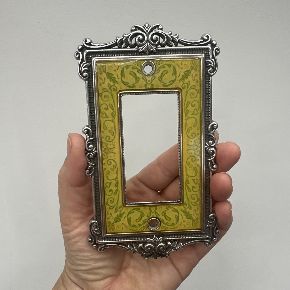 Vintage Brighton Enamel Light Switch Plate Cover Silver Yellow Floral